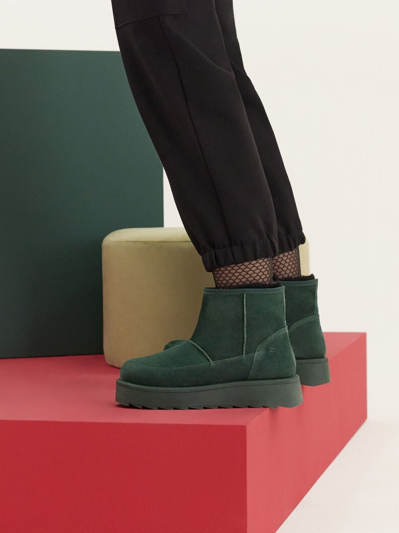 Tamaris Lederstiefelette - Grün Warmfutter