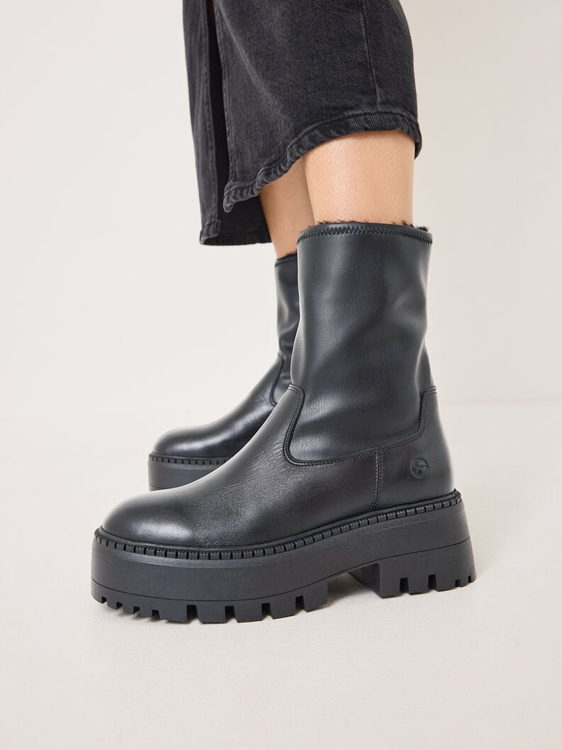 Tamaris Lederstiefelette - Schwarz Warmfutter